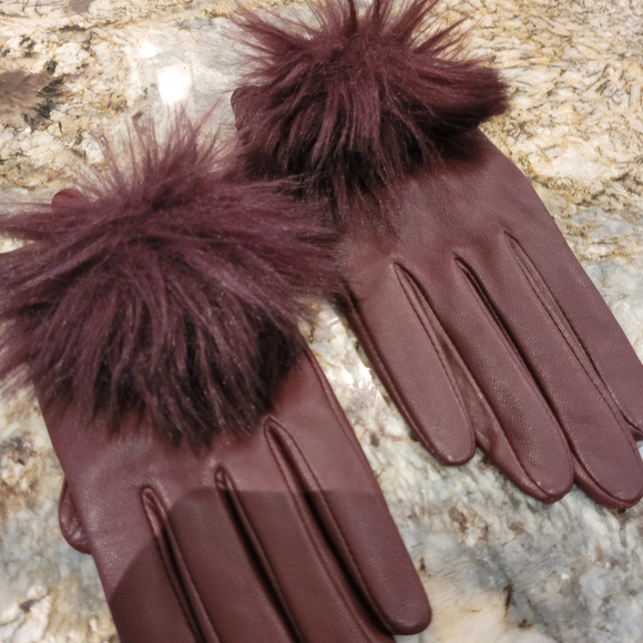 Ted Baker Accessories - Ted Baker Maroon Pomi Fur Gloves
